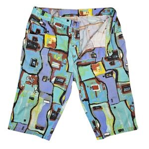 On The Brink Now Explosion Mens 38 Shorts Abstract Skater Button Fly Measures 34